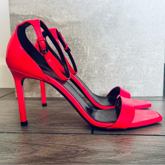 Yves Saint Laurent YSL “Amber” 85 Strappy Heels Sandals in Hot Pink - Picture 2 of 14